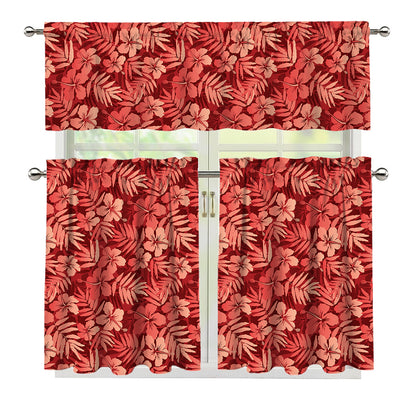 Red Hawaiian Tropical Pattern Print 3 Piece Kitchen Curtains
