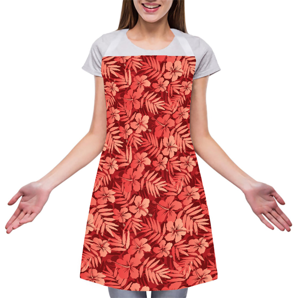 Red Hawaiian Tropical Pattern Print Adjustable Apron
