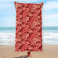 Red Hawaiian Tropical Pattern Print Beach Towel