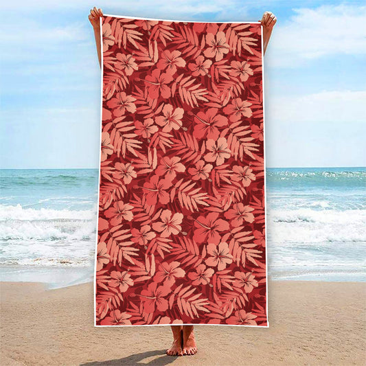 Red Hawaiian Tropical Pattern Print Beach Towel