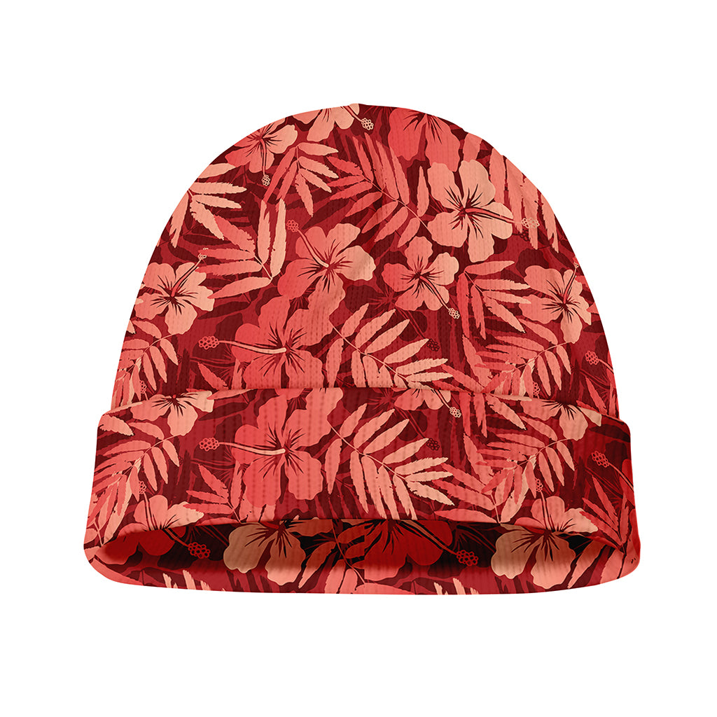 Red Hawaiian Tropical Pattern Print Beanie