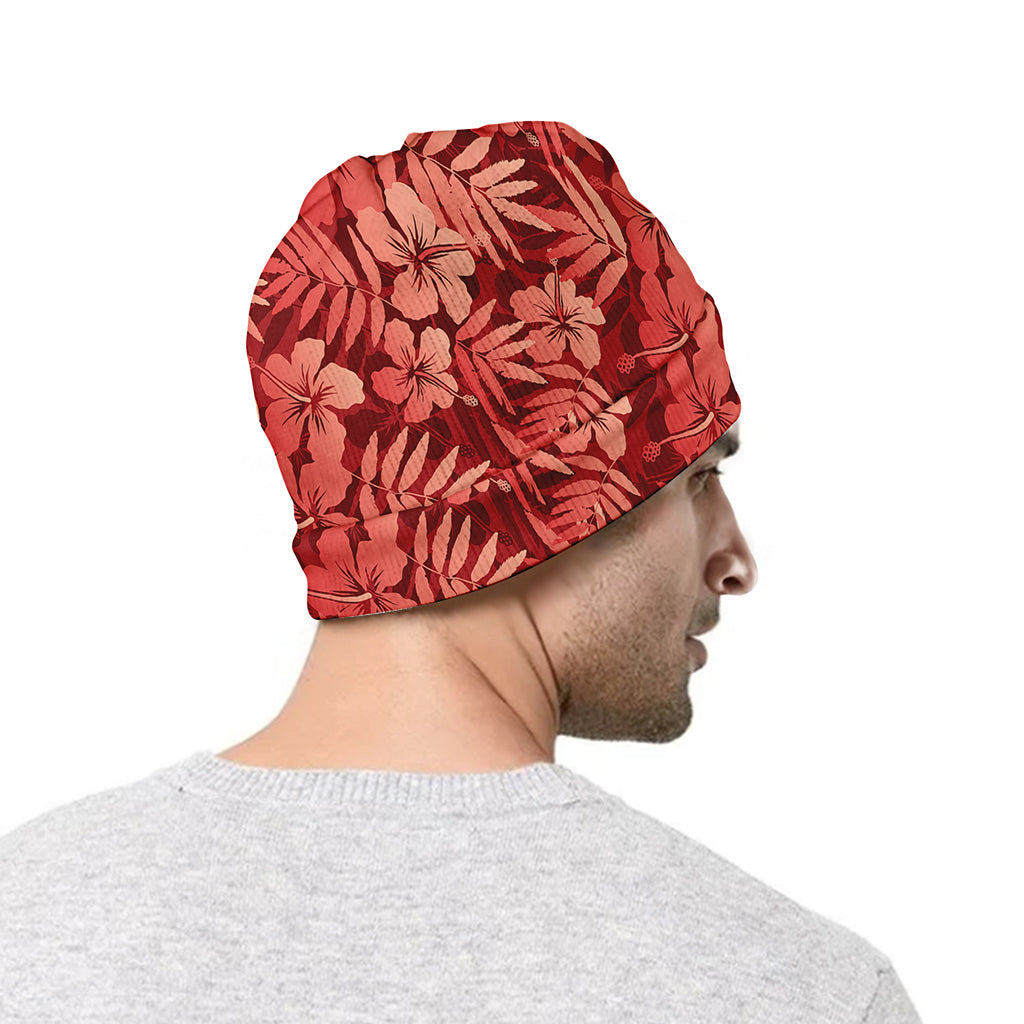Red Hawaiian Tropical Pattern Print Beanie