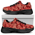 Red Hawaiian Tropical Pattern Print Black Chunky Shoes