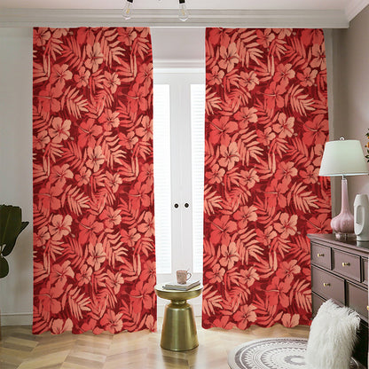 Red Hawaiian Tropical Pattern Print Blackout Pencil Pleat Curtains