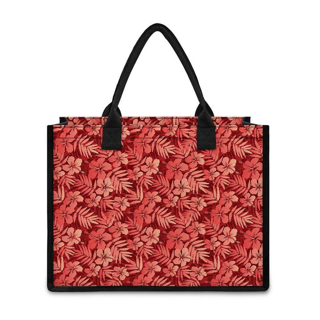 Red Hawaiian Tropical Pattern Print Canvas Tote Bag