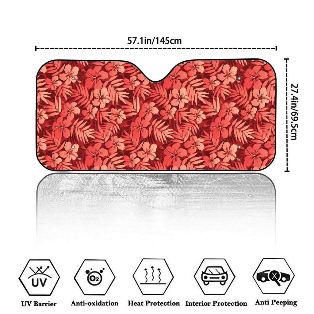 Red Hawaiian Tropical Pattern Print Car Windshield Sun Shade