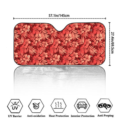 Red Hawaiian Tropical Pattern Print Car Windshield Sun Shade