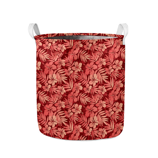 Red Hawaiian Tropical Pattern Print Collapsible Laundry Basket