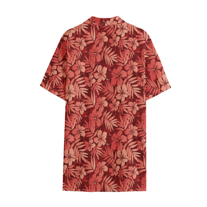 Red Hawaiian Tropical Pattern Print Cotton Hawaiian Shirt