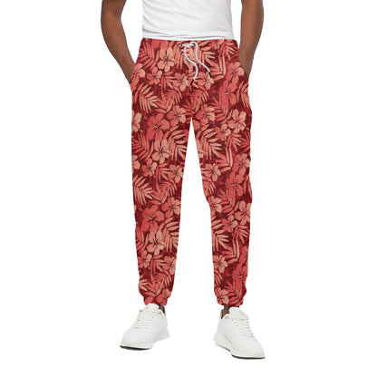 Red Hawaiian Tropical Pattern Print Cotton Pants
