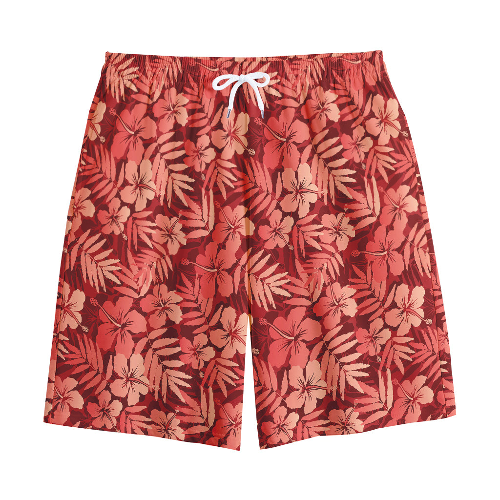 Red Hawaiian Tropical Pattern Print Cotton Shorts