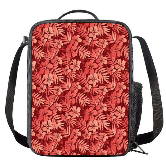 Red Hawaiian Tropical Pattern Print Crossbody Lunch Bag