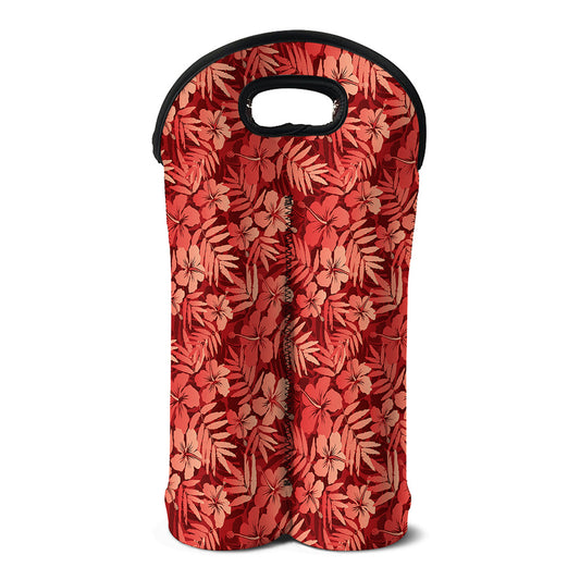Red Hawaiian Tropical Pattern Print Double Neoprene Wine Tote