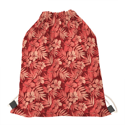 Red Hawaiian Tropical Pattern Print Drawstring Bag