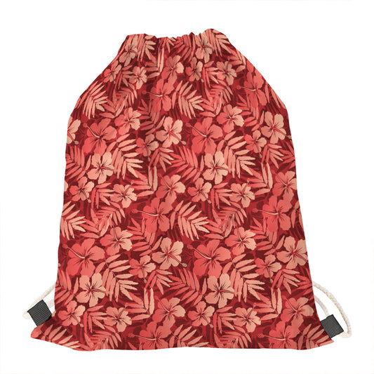 Red Hawaiian Tropical Pattern Print Drawstring Bag