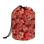 Red Hawaiian Tropical Pattern Print Drawstring Makeup Bag