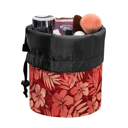 Red Hawaiian Tropical Pattern Print Drawstring Makeup Bag