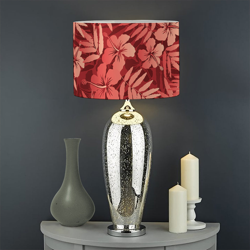 Red Hawaiian Tropical Pattern Print Drum Lamp Shade