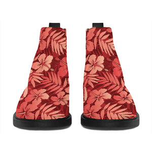 Red Hawaiian Tropical Pattern Print Flat Ankle Boots