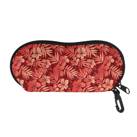 Red Hawaiian Tropical Pattern Print Glasses Case