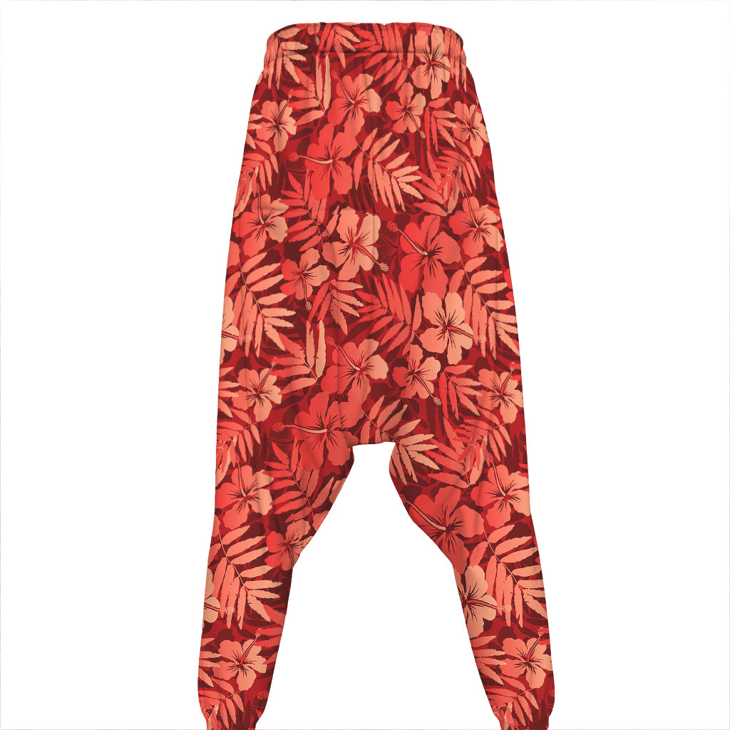 Red Hawaiian Tropical Pattern Print Hammer Pants