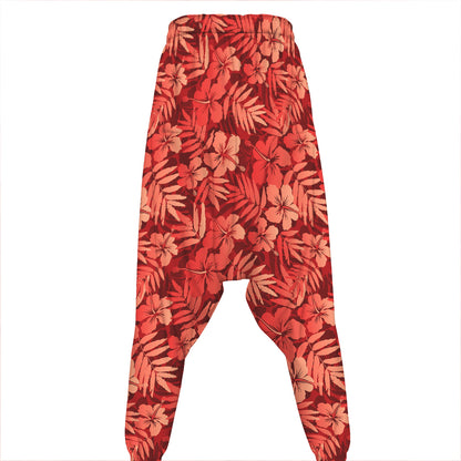 Red Hawaiian Tropical Pattern Print Hammer Pants
