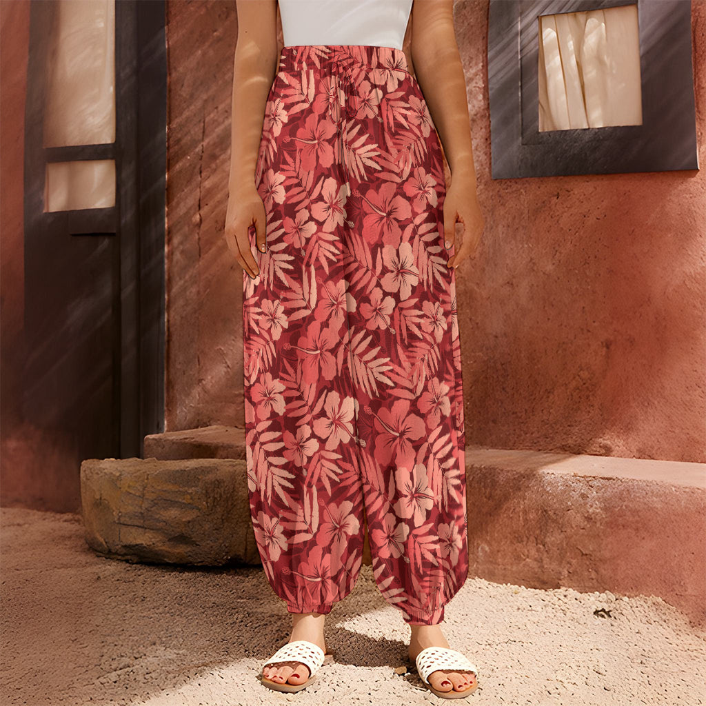 Red Hawaiian Tropical Pattern Print Harem Pants