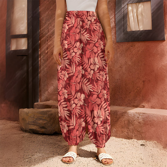 Red Hawaiian Tropical Pattern Print Harem Pants