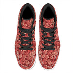 Red Hawaiian Tropical Pattern Print High Top Leather Sneakers