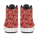 Red Hawaiian Tropical Pattern Print High Top Leather Sneakers