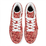 Red Hawaiian Tropical Pattern Print High Top Leather Sneakers