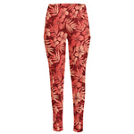 Red Hawaiian Tropical Pattern Print High-Waisted Pocket Leggings