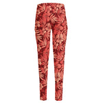 Red Hawaiian Tropical Pattern Print High-Waisted Pocket Leggings