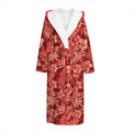 Red Hawaiian Tropical Pattern Print Hooded Bathrobe
