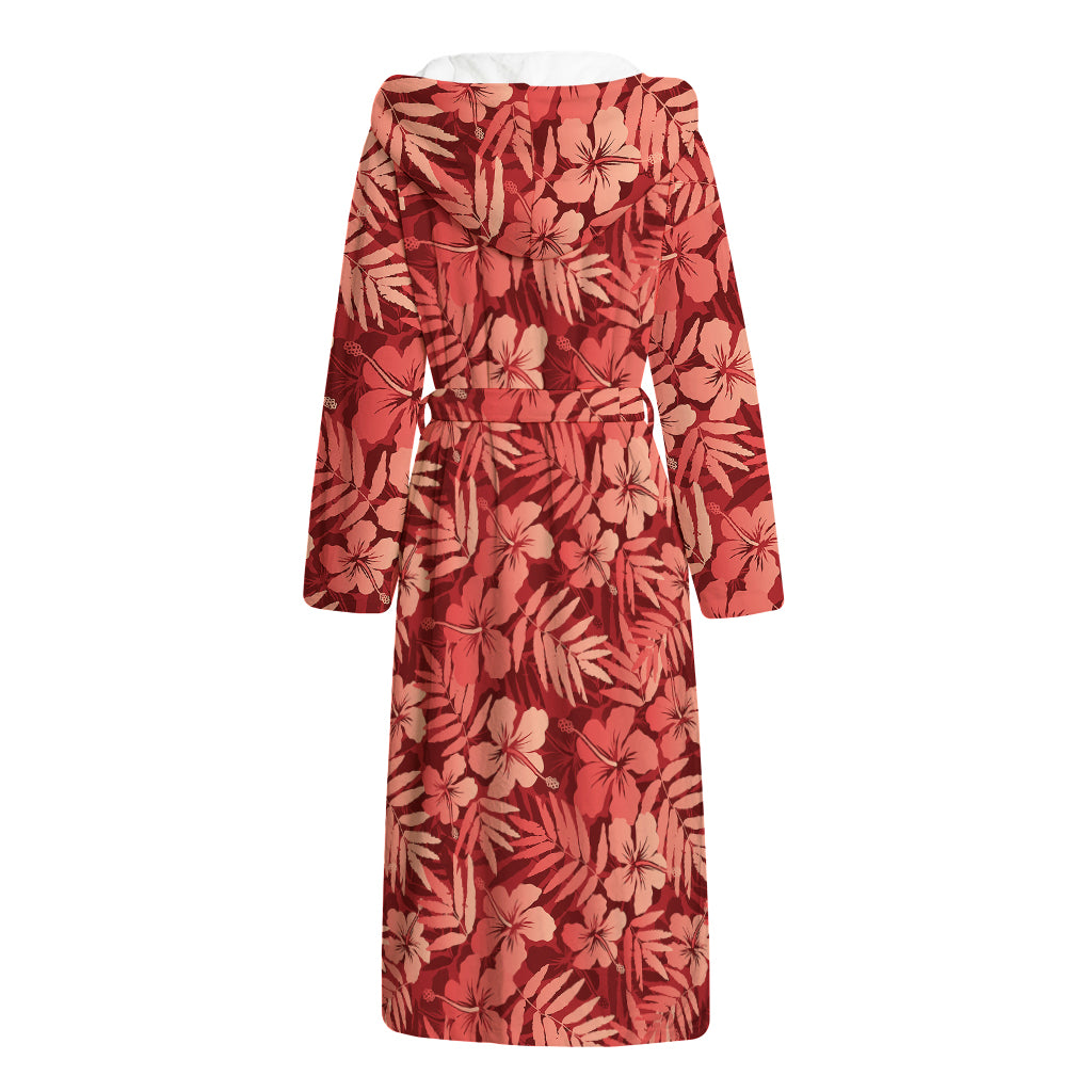 Red Hawaiian Tropical Pattern Print Hooded Bathrobe