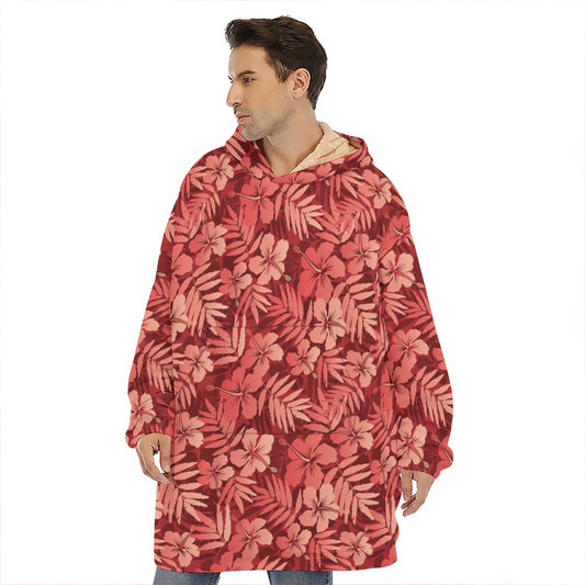 Red Hawaiian Tropical Pattern Print Hoodie Blanket