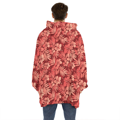 Red Hawaiian Tropical Pattern Print Hoodie Blanket