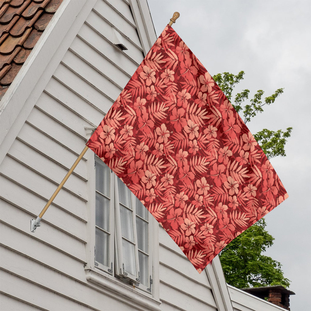 Red Hawaiian Tropical Pattern Print House Flag