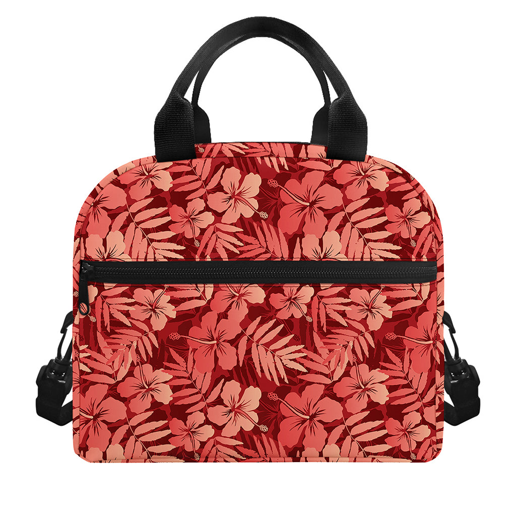 Red Hawaiian Tropical Pattern Print Insulated Lunch Bag