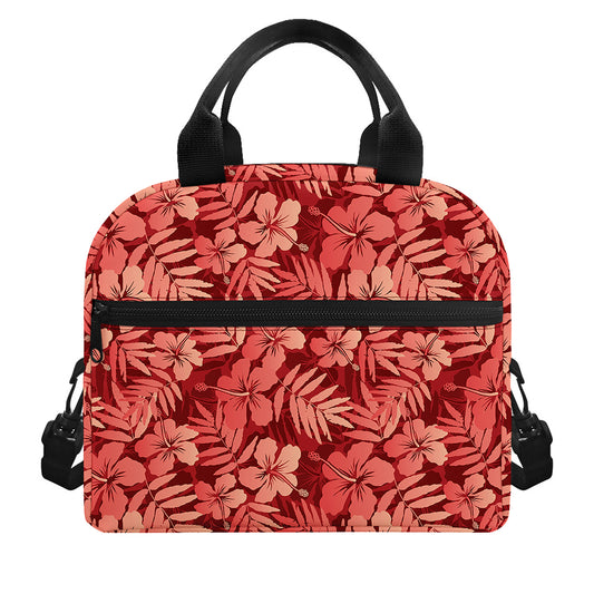 Red Hawaiian Tropical Pattern Print Insulated Lunch Bag