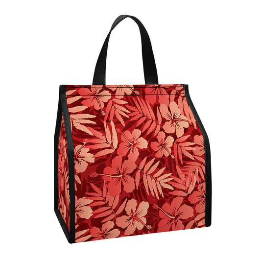 Red Hawaiian Tropical Pattern Print Insulated Lunch Tote