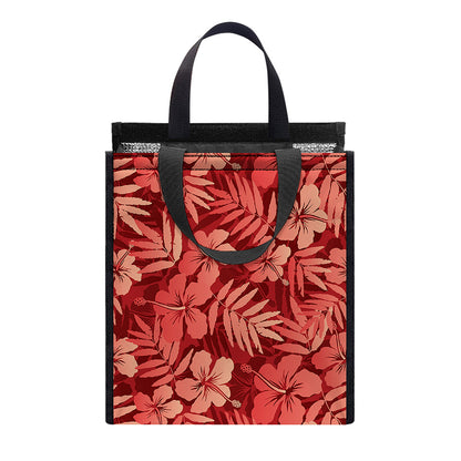 Red Hawaiian Tropical Pattern Print Insulated Lunch Tote