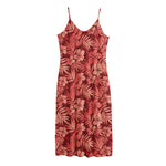 Red Hawaiian Tropical Pattern Print Jersey Midi Cami Dress