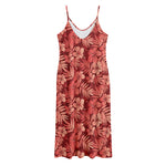 Red Hawaiian Tropical Pattern Print Jersey Midi Cami Dress