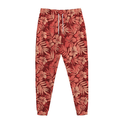 Red Hawaiian Tropical Pattern Print Jogger Pants