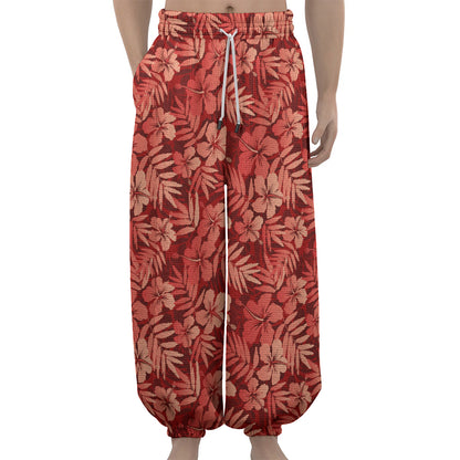 Red Hawaiian Tropical Pattern Print Lantern Pants