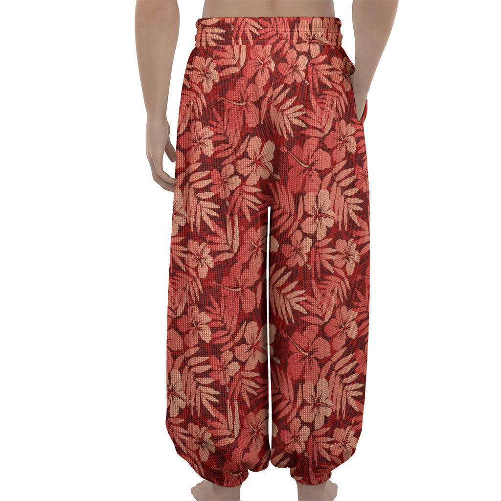 Red Hawaiian Tropical Pattern Print Lantern Pants