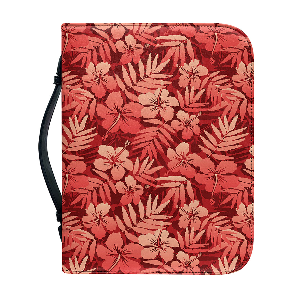 Red Hawaiian Tropical Pattern Print Leather Bible Cover