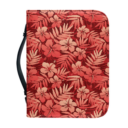 Red Hawaiian Tropical Pattern Print Leather Bible Cover