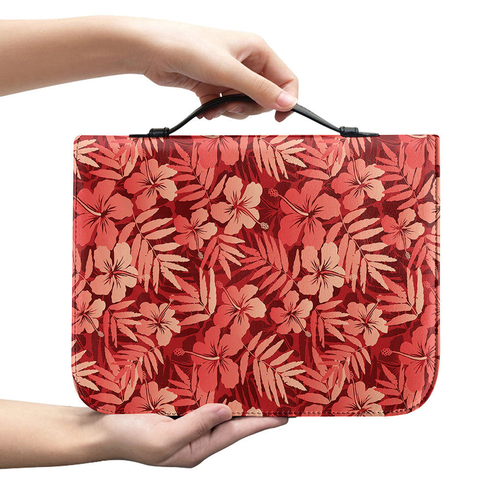 Red Hawaiian Tropical Pattern Print Leather Bible Cover